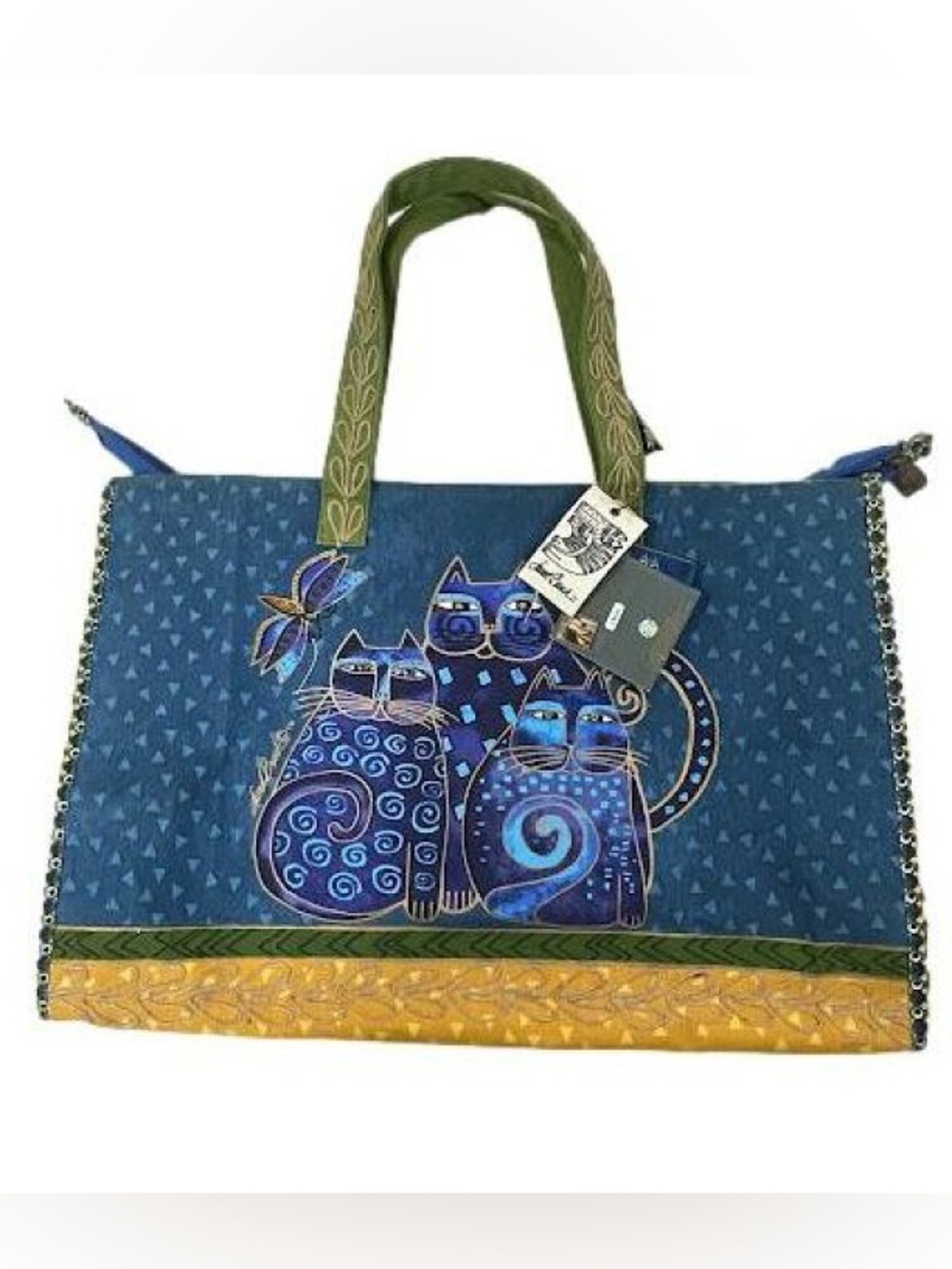 Laurel Burch Blue Cat Design Large travel Tote Bag